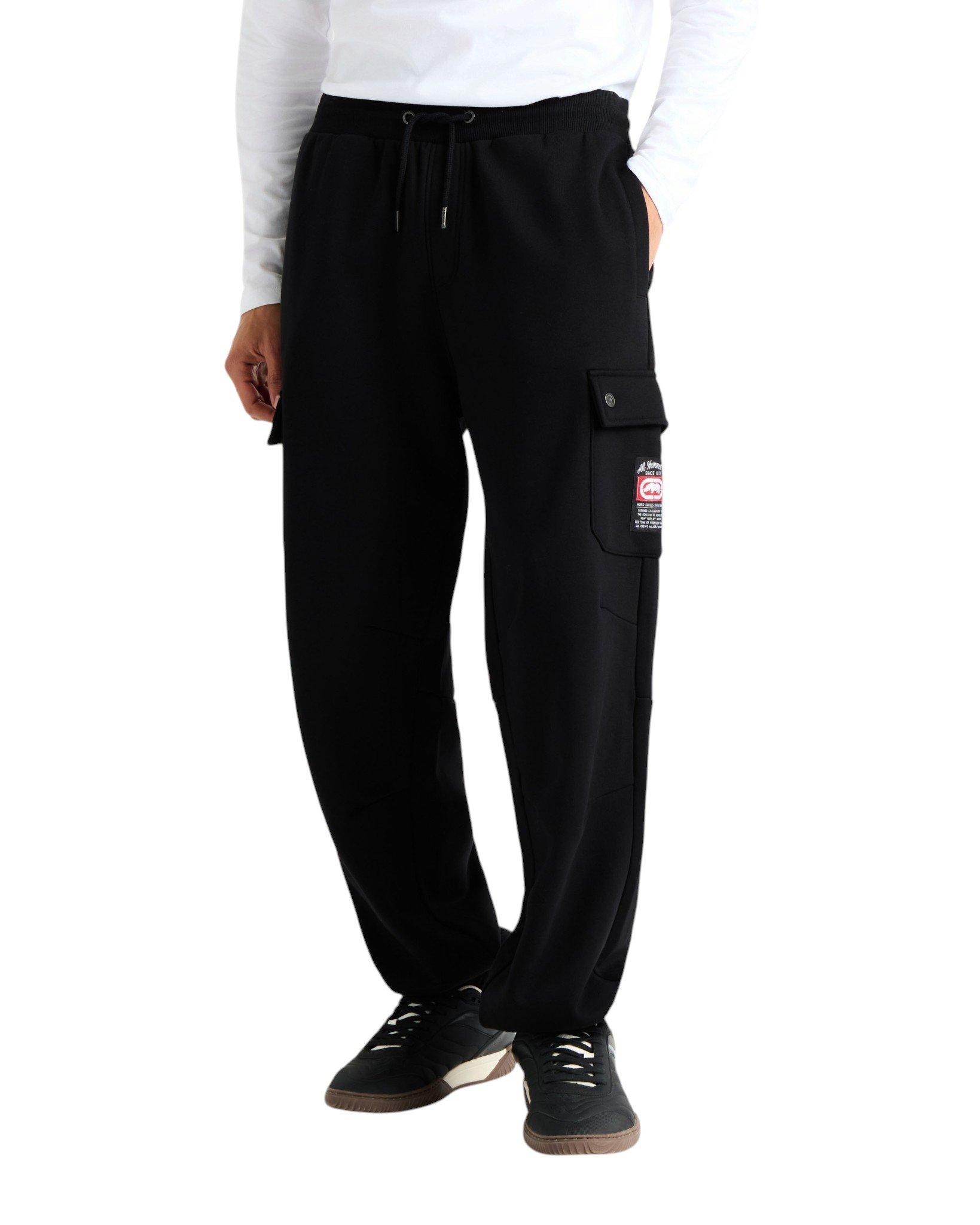 ecko unltd. Men's Cargo Pocket Fleece Baggy Pant - Black - BLACK